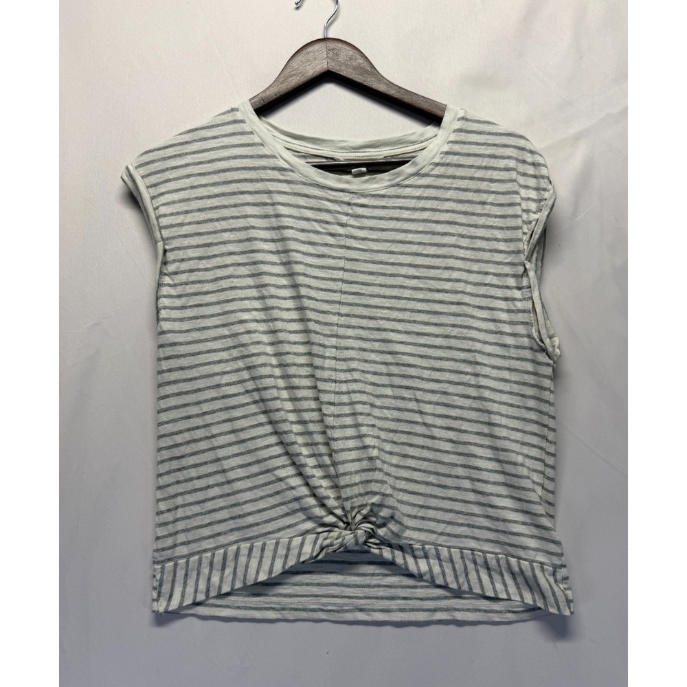 Nicole Miller New York Tank Top Womens Small White Gray Striped Knot Hem Detail